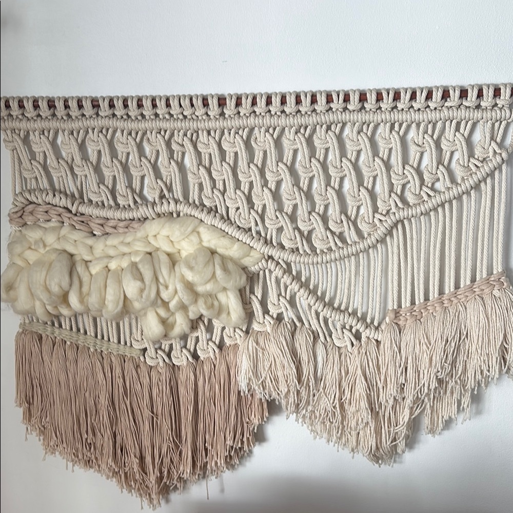 Handcrafted Cream and Tan Macrame Wall Hanging